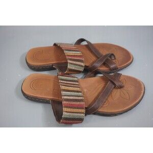 Born Concept Striped Leather Strappy Thongs Flip Flops Comfort Sandals Womens 6